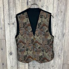 90s VINTAGE】総柄ベスト☆メタルフック☆ネイティブ柄☆ブラウン L