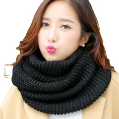 [FUPUTWO] スヌード レディース マフラー ネックウォーマー 厚手 無地 防寒 暖かい 冬 (ブラック) [ブラック]