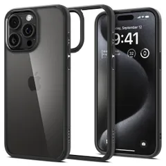 【人気商品】ストラップホール クリア ケース 米軍MIL規格 Max ウルトラ・ハイブリッド Pro 15 ACS06570 iPhone (マット・ブラック) Spigen