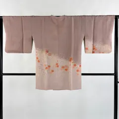 道行 身丈83cm 裄丈63.5cm S 和装コート 角衿 秋草 ぼかし ピンク 正絹 秀品 【中古】