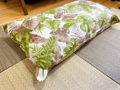 ロングシートクッションカバー100×60cmハワイアンリーフ：モカグリーン