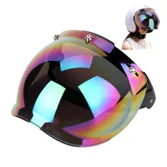 バブルシールド ジェットヘルメット シールド シールド ミラー 曇り止め UVカット 紫外線カット ヘルメット 開閉式 風防タイプ 3スナップ カラフル