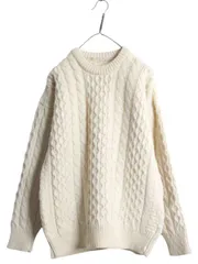 【お得なクーポン配布中!】 フィッシャーマン ウール ニット セーター メンズ レディース L / アランニット ケーブル ローゲージ 無地 ナチュラル ヘビーウェイト 厚手