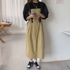 ジャンパースカート レディース オールインワン ジャンスカ 春 夏 秋 冬 ミモレ丈 シンプル オールシーズン Aライン サロペット カーゴ 無地 ポケット 撥水 調整可能 ゆったり アメカジ 体型カバー prowow05