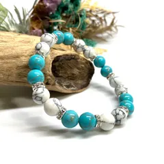 ターコイズ & ハウライト ブレスレット パワーストーン (シルバー) レディース アクセサリー   ハンドメイド ★