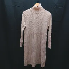 ◇ SAISON DE PAPILLON ニット ウエスト切り替え モックネック 長袖 膝丈 ワンピース サイズM ピンクベージュ レディース E  【1303090012113】