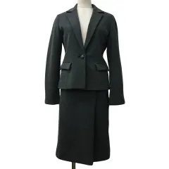 ナチュラルビューティーベーシック NATURAL BEAUTY BASIC セットアップ スーツ ジャケット テーラード シングル 長袖 M スカート 台形 膝丈 ラップ風 無地 S グレー