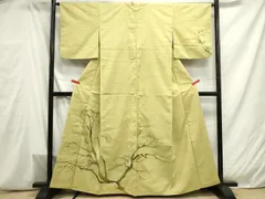 平和屋着物■訪問着　紬地　手描き　型染め　枝紅葉文　正絹　逸品　DAAW6695ob