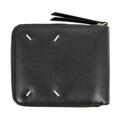 マルタンマルジェラ 二つ折り財布 メンズ MAISON MARGIELA ジップアラウンドミニウォレット メゾンマルジェラ 4ステッチ ラウンドファスナー MARTIN MARGIELA S56UI0111 レザー    ブラック 黒 シルバー金具【中古品】