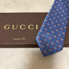美品 GUCCI グッチ シルク 100％ ライトブルー 水色 チェック G柄 赤 254-713
