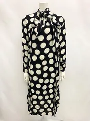 1443 ZARA ザラ　ドット柄　シアー　レーヨンシャツワンピース　リボン　スリット　ロング　XS
