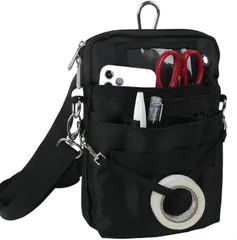 CARRY ALL BEFORE ONE 多機能 ウエストポーチ ナースポーチ ウエストバッグ ダブルジッパー 3way マチ付き 文具 工具 作業用 業務用 看護 介護 事務 ベルト付き(ブラック)