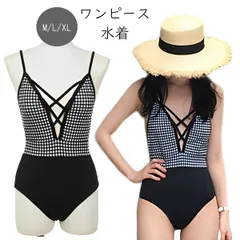レディース水着 ワンピース水着 ギンガムチェック モノトーン フロントレースアップ クロスデザイン バイカラー 体型カバー 美シルエット 着やせ 細見え ハイウエスト風 クラシック 上品 セクシー 大人可愛い 海 プール ビーチ 夏 w9088 SW