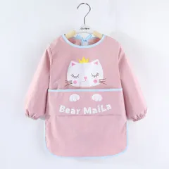 ☆ ピンク×ネコ ☆ 120cm ☆ スモック lykidaprn3 スモック 子供 スモッグ エプロン ベビーエプロン 長袖 お食事エプロン 遊び着 90 100 110 120 幼稚園 男の子 女の子 キッズ 赤ちゃん 子ども こども おしゃれ かわいい