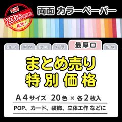【特別価格】色画用紙 まとめ売り A4 最厚口タイプ（0.19㎜／20色×各2枚）全40枚／印刷対応カラーペーパー／カード・タグ・名札・展示札・作品台紙に