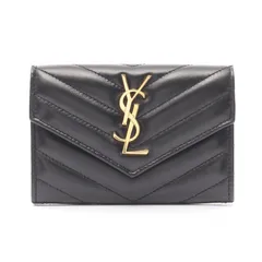 サンローラン SAINT LAURENT 二つ折り財布 モノグラム サンローラン エンベロープ ウォレット 414404AAA441000 ブラック レザー カサンドラ マトラッセ スモール ウォレット