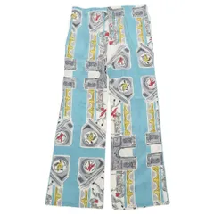 未使用 19AW Louis Vuitton ルイヴィトン シルク パジャマ イージーパンツ ロゴ 総柄 プリント 42 ターコイズ 水色 メンズ 古着 中古 USED