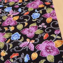 約110×50cm　紅型風 琉球柄 花とつる植物 沖縄 びんがた ブロード AP35904-1E　ブラック 生地 布地 布 ハンドメイド