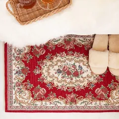 Size:約68×120cm_Color:レッド 萩原 玄関マット 室内 レッド 約68×120cm 「ザイン」 ゴブラン織 アクセントマット 絨毯柄 クラシカル エレガント 洋風