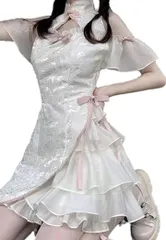 TatickCuftumes チャイナドレス セクシー コスプレ ロリータ 服 ワンピース 黒 白 各種 コスチューム 可愛い 衣装 女性用 レディース かわいい 仮装 ハロウィン クリスマス 女装 プレゼント 用にも(ホワイト,  M)