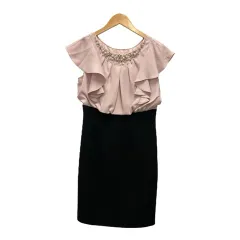 アプワイザーリッシェ Apuweiser-riche ワンピース パーティードレス バイカラー ビジュー装飾 レース リボン フリル 2 ペールピンク 黒 ブラック