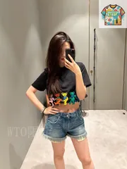 【今日WTO】Loewe 25SS Grateful Dead コラボ クマ刺繍 ハイウエスト半袖 T シャツ-QI48