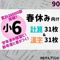 【春休みに1日1枚！】90.小6計算漢字ドリル、シンプル教材、テスト、算数国語、中学数学、むげんプリント、中学受験、漢字検定、