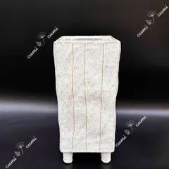 N0193 アメリカ Miro 脚付き 縦ライン 斑点模様 四角 高品質 花瓶 フラワーベース 室内 陶器 多肉 植物 鉢植え 激安 レア インテリア プレゼント 海外 盆栽 おすすめ プランター 人気 デザイン 観葉植物