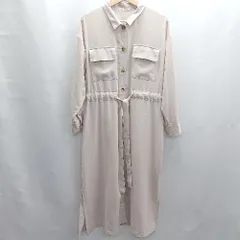 ◇ ⊂ continuer de NICE CLAUP ウエスト紐 長袖 ロング ワンピース サイズF ベージュ レディース E  【1503060019832】