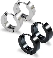 【在庫処分】Yesallwas フープピアス リングピアス メンズ レディース 4個セット ブラック シルバー 2色 ステンレス イヤーカフ シンプル 両耳分 セット (A)