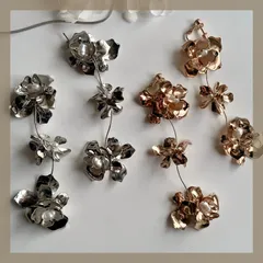 ウェディング人気♡ハンドメイドピアス【304ステンレス 24KGP 本金メッキ ポスト】 メタル フラワー ゴールド シルバー ロング 大ぶり 淡水 パール 調 ワイヤー お花 ブライダル ウェディング アレルギー対応 【イヤリング変更可能】