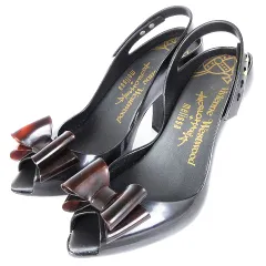 ヴィヴィアンウエストウッド Vivienne Westwood ANGLOMANIA アングロマニア × MELISSA メリッサ ラバーパンプス ヒール リボン オープントゥ バックストラップ ブラック 黒 6 23.5cm位のサムネイル