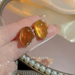 【数量限定】 ナチュラルストーンピアス オレンジ