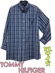TOMMYHILFIGER　メンズ　ボタンダウンシャツ　長袖　春秋向け　胸ポケットつき　おしゃれ　チェック柄　ブルー　XLサイズ　U-599