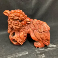 極上品 木彫り 置物 獅子 唐獅子 ペア 木彫り 彫刻 唐獅子 唐獅子牡丹