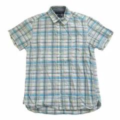 TOMMY HILFIGER トミーヒルフィガー しわ加工 チェック柄 シャツ 半袖 サイズL ライトブルー メンズ 【中古】