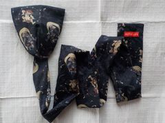 ☆ふんどし☆黒に風神雷神模様プリント太紐黒猫褌Mサイズ両A面「褌工房さっぽろ」