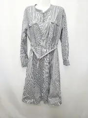 ◇ ◎ Θ AG by aquagirl ストライプ柄 長袖 膝下丈 シャツ ワンピース サイズS ネイビー ホワイト レディース E  【1506250006452】