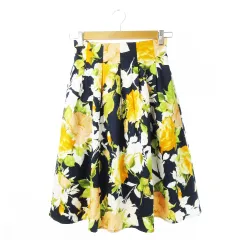 マーキュリーデュオ MERCURYDUO スカート フレア タック ひざ丈 ハイウエスト コットン 大柄 プリント 花柄 S 紺 ネイビー /CK23 ☆