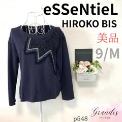 美品★ essentiel HIROKO BIS エッシェンシャルヒロコビス レディース Tシャツ 長袖 厚手 左肩から胸にかけて飾り レース 9 M