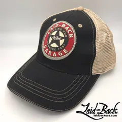 Laid-Back USA レイドバック ヴィンテージキャップ メンズ レディース ユニセックス 帽子 アメカジ スター GARAGE ワッペン付き ダメージ加工 フリーサイズ サイズ調整可 ブラック カーキ メッシュ アメリカン スタイル