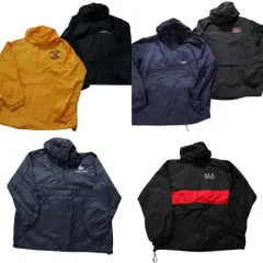 古着卸 まとめ売り アノラックパーカー ジャケット 6枚セット (メンズ M ) バイカラー ワンポイント フーディー ブラック 中古 古着 NB2738