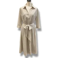 BARNETS NEW YORK バーニーズニューヨーク ストライプシャツワンピース ワンピース シャツワンピース リボンベルト ストライプ柄 日本製 クリーム色 36サイズ レディース 春 ゴーゴー古着 溝口店1848