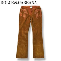 00s archive イタリア製 ドルチェ＆ガッパーナ DOLCE＆GABBANA D&G スウェード レザー デザイン コーデュロイ ブーツカットパンツ 27 ブラウン フレア ベルボトム 2002AW レディース ♪