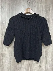 美品 ZARA ザラ ビジュー タグ付未使用品 五分袖 ニット セーター sizeM/黒  ◆■ レディース