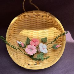 朝顔　つまみ細工　かご飾り　壁掛け　インテリア　ハンドメイド　夏　和風　和雑貨　B型就労継続支援