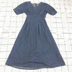 ◇ Θ GRL グレイル デニム調 五分袖 ロング丈 フレア ワンピース サイズM インディゴ レディース E  【1509100082293】