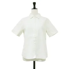 【美品】NEWYORKER ニューヨーカー シャツ オフホワイト グリーン系 サイズ:9R(M) / ストライプ ショートスリーブ シャツ / 半袖 開襟 コットン / 日本製 / トップス ブラウス【レディース】【中古】