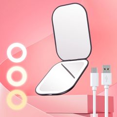 【特価商品】1X/3X両面鏡 LEDミラー コンパクト 拡大鏡 携帯ミラー かわいい手鏡 折りたたみミラー 超軽量 女優ミラー 明るさ調節可能 持ち運び便利((ブラック)