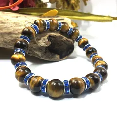 タイガーアイ パワーストーン ブレスレット 天然石 10mm (ブルー) メンズ・レディース 男性・女性  数珠 虎目石　金運 ○